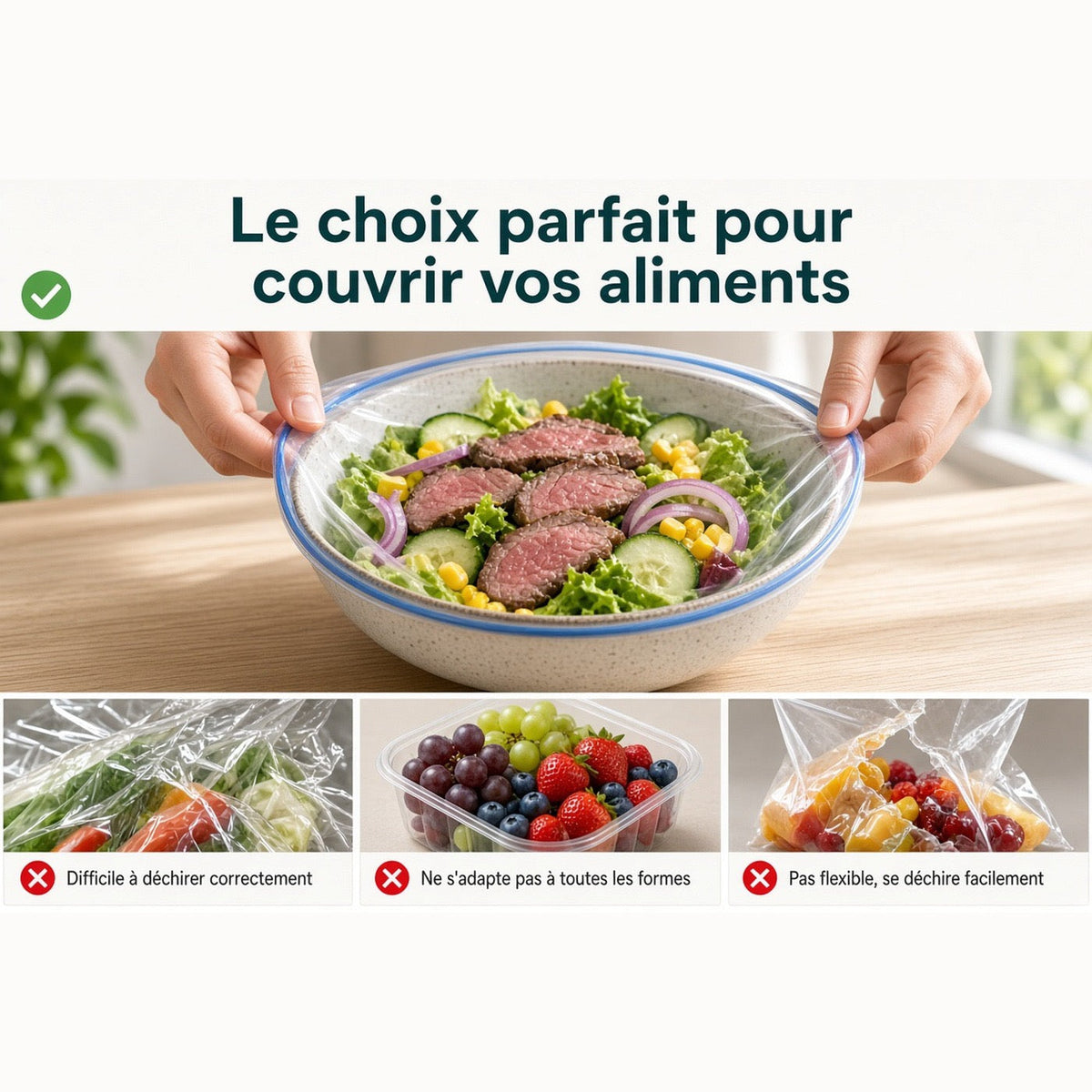 Salade couverte d'une housse élastique
